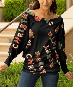 Lily | Black & Red 'Merry Christmas' Bishop-Sleeve Boatneck Sweater - Women & Plus