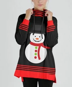 Lily | Black & Red Snowman Drawstring Funnel-Neck Tunic - Plus