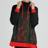 Lily | Black & Red Arabesque Drawstring Funnel-Neck Tunic - Plus