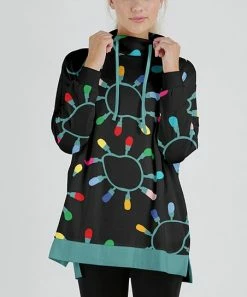 Lily | Black & Blue String Light Drawstring Funnel-Neck Tunic - Plus