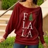 Lily | Red & White 'Fa La La' Bishop-Sleeve Boatneck Sweater - Women