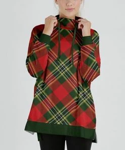 Lily | Red & Green Plaid Drawstring Funnel-Neck Tunic - Women