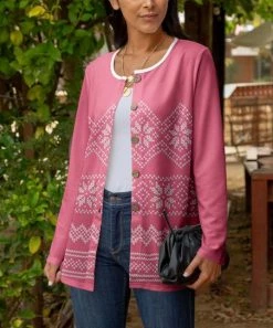 Lily | Rose & White Fair Isle Button-Up Cardigan - Plus