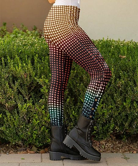 Lily | Rust & Navy Sqaure Side-Button Leggings - Women 1 Lily | Rust & Navy Sqaure Side-Button Leggings - Women