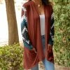 Lily | Rust & Teal Geometric Pocket Open Cardigan - Women & Plus