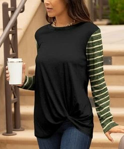Lily | Black & Green Stripe Tie-Front Tunic - Women