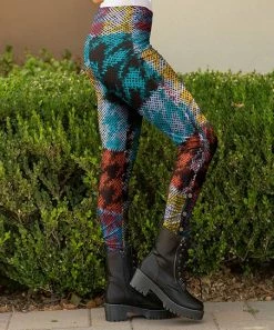 Lily | Blue & Yellow Abstract Side-Button Leggings - Women