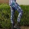 Lily | White & Blue Plaid Side-Button Leggings - Women