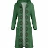 Lily | Green & Black Damask Cable-Knit Pocket Hooded Open Duster - Women