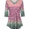 Lily | Mauve & Green Lace-Print V-Neck Tunic - Women
