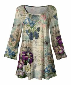 Lily | Cream & Purple Floral Scoop Neck Tunic - Women & Plus