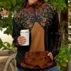 Lily | Black & Brown Floral Color Block Pocket Half-Zip Pullover - Women