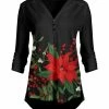 Lily | Black & Red Floral Button-Accent V-Neck Tunic - Women