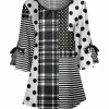 Lily | Black & White Plaid Polka Dot Bow-Sleeve Scoop Neck Tunic - Women & Plus