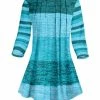 Lily | Aqua & Teal Stripe Pleated Flare Three-Quarter Sleeve Tunic - Women