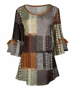 Lily | Gray & Rust Abstract Bow-Sleeve Scoop Neck Tunic - Women & Plus
