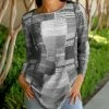 Lily | Light Gray & White Patchwork Crewneck Long-Sleeve Tunic - Plus