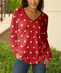 Lily | Red & White Polka Dot V-Neck Tunic - Women