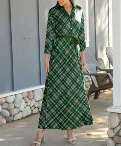 Lily | Green & Gray Plaid Maxi Shirt Dress - Women & Plus
