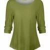 Lily | Olive Green Long-Sleeve Boatneck Top - Plus