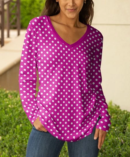 Lily | Fuschia & White Polka Dot V-Neck Tunic - Plus 1 Lily | Fuschia & White Polka Dot V-Neck Tunic - Plus