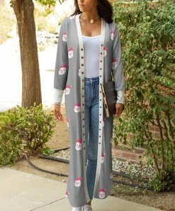 Lily | Gray & White Santa Snap-Up Duster - Plus