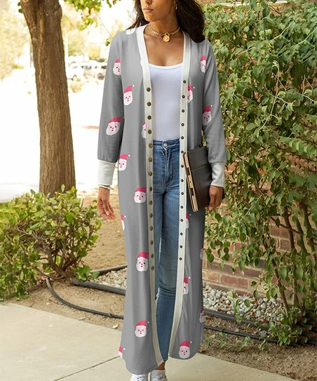 Lily | Gray & White Santa Snap-Up Duster - Plus 1 Lily | Gray & White Santa Snap-Up Duster - Plus