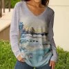 Lily | Gray & Aqua Landscape V-Neck Top - Women