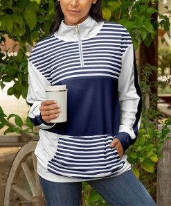 Lily | Navy & White Stripe Zip-Front Pullover - Plus