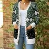 Lily | Black & Green Diamond Snap-Front Cardigan - Plus