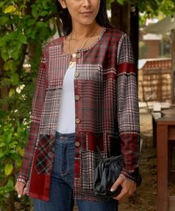 Lily | Black & Red Plaid Button-Up Cardigan - Women & Plus
