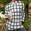 Lily | Black & White Grid Zip-Front Pullover - Women & Plus