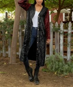 Lily | Black & Red Plaid Velvet Duster - Women