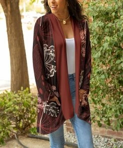 Lily | Black & Rust Floral Pocket Open Cardigan - Plus