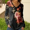 Lily | Black & Red Floral Long-Sleeve V-Neck Tunic - Women