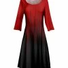 Lily | Red & Black Ombré Boatneck Three-Quarter Sleeve Dress - Women