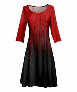 Lily | Red & Black Ombré Boatneck Three-Quarter Sleeve Dress - Women