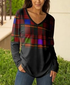 Lily | Black & Red Plaid Long-Sleeve V-Neck Tunic - Women