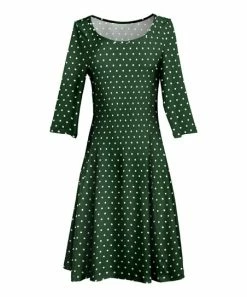 Lily | Green & White Polka Dot Boatneck Three-Quarter Sleeve Dress - Women