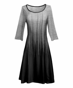 Lily | Black & Gray Ombré Boatneck Three-Quarter Sleeve Dress - Women & Plus