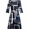 Lily | Navy & Blue Squares Boatneck Three-Quarter Sleeve Dress - Women & Plus