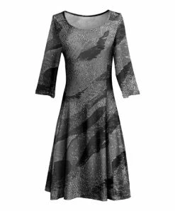 Lily | Gray & Black Abstract Boatneck Three-Quarter Sleeve Dress - Women & Plus