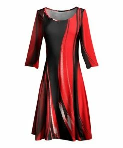 Lily | Red & Black Abstract Boatneck Three-Quarter Sleeve Dress - Women & Plus