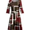 Lily | Brown & Red Square Boatneck Three-Quarter Sleeve Dress - Women & Plus