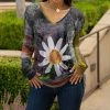 Lily | Yellow & Gray Floral Long-Sleeve V-Neck Tunic - Women