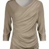 Lily | Beige Ruched Three-Quarter Sleeve Top - Women & Plus
