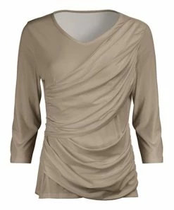 Lily | Beige Ruched Three-Quarter Sleeve Top - Women & Plus