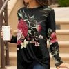 Lily | Black & Pink Floral Twist-Hem Boatneck Tunic - Plus