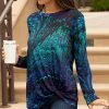 Lily | Purple & Green Abstract Swirl Twist-Hem Boatneck Tunic - Women