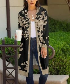 Lily | Black & Beige Floral Snap-Button Hooded Duster - Plus